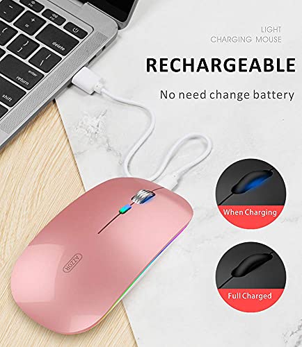 Ratón inalámbrico LED, Uiosmuph G12 Delgado Recargable inalámbrico silencioso ratón, 2.4 G, USB óptico inalámbrico, ratón con Receptor USB y Adaptador Tipo C (Oro Rosa)