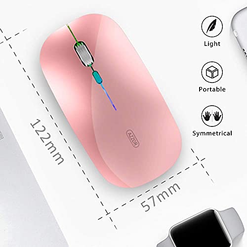 Ratón inalámbrico LED, Uiosmuph G12 Delgado Recargable inalámbrico silencioso ratón, 2.4 G, USB óptico inalámbrico, ratón con Receptor USB y Adaptador Tipo C (Oro Rosa)