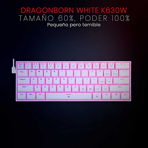 Redragon K630 Dragonborn Blanco - Teclado Mecánico Gaming 60% - Compacto - 61 Teclas - Teclado Gamer TKL para Juegos - Interruptores Marrones - Iluminación Rosa