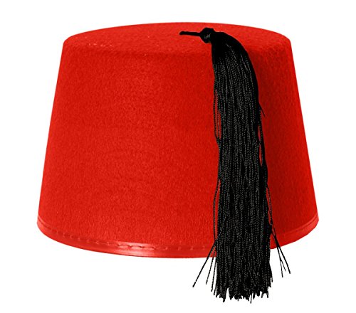 ROJO GORRO DE MUEBLES CON BASE DE FIELTRO FEZ TURCO MACIZA MODELO LARGO COOPER NEGRO UNISEX CON JUEGO DE OBJETIVOS FANCY BORLAS E INSTRUCCIONES PARA HACER VESTIDOS