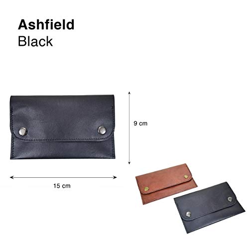 Rustler Ashfield - Bolsa de tabaco de piel auténtica hecha a mano, piel de napa fina, diseño vintage, bolsa de tabaco, Negro (Negro) - TOBACCO-POUCH-TC-BLK