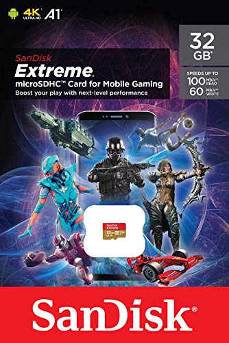 SanDisk Extreme Tarjeta de Memoria microSD 32 GB para Juegos en el móvil, con A2 App Performance, gráficos de Juegos AAA/3D/VR y Video 4K UHD, 100MB/s Read Class 10, UHS-I, U3, V30