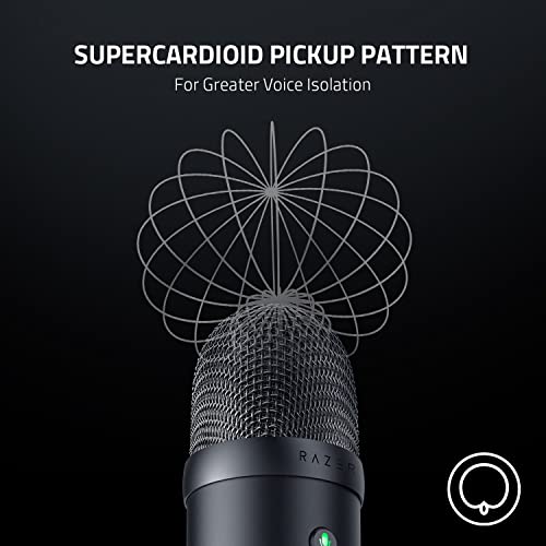 Seiren V2 X - Micrófono de condensador (Micrófono para Streaming, Compacto con amortiguador, patrón de grabación supercardioide, sin latencia, botón de silencio)