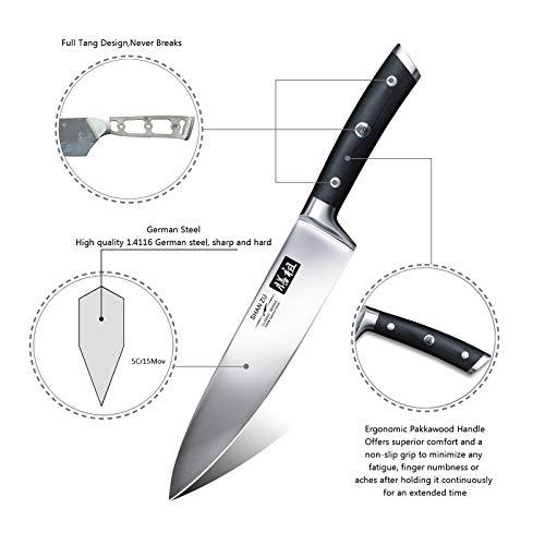 SHAN ZU Cuchillos de Cocina Profesionales, Cuchillo Chef 20cm, 8 Pulgadas Cuchillo de Cocinero de Acero Inoxidable Alemán, Hoja Durable y Afilada para Verduras, Frutas y Carne en Restaurantes y Casa