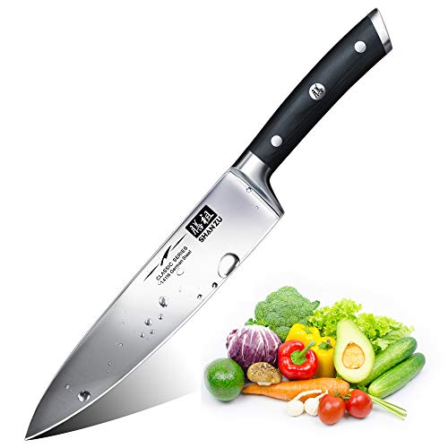 SHAN ZU Cuchillos de Cocina Profesionales, Cuchillo Chef 20cm, 8 Pulgadas Cuchillo de Cocinero de Acero Inoxidable Alemán, Hoja Durable y Afilada para Verduras, Frutas y Carne en Restaurantes y Casa