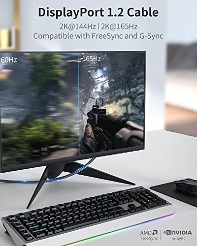 Silkland Cable DisplayPort 144Hz/2m, Admite 4K@60Hz, 2K@144Hz, 2K@165Hz, 3D, Compatible con FreeSync y G-Sync, Cable DisplayPort para 144Hz Monitor, 4K UHD TV, Pantalla y Tarjeta Gráfica para Juegos