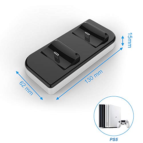 Soporte de carga para controlador PS5, AWJGVBOY Estación de carga para controlador PS5 con interfaz doble C Cargador USB para controlador PS5, Base de carga para controlador Sony PS 5 Dualsense