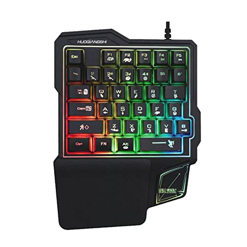 Teclado USB Team99 con una mano RGB 35 teclas Teclados luminosos para juegos para tableta Teclado ergonómico colorido para jugadores con reposamanos