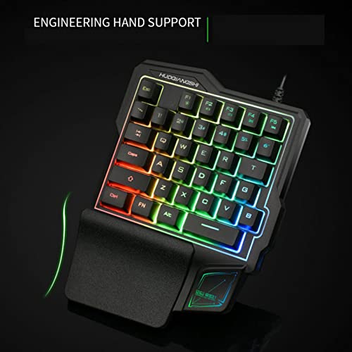 Teclado USB Team99 con una mano RGB 35 teclas Teclados luminosos para juegos para tableta Teclado ergonómico colorido para jugadores con reposamanos