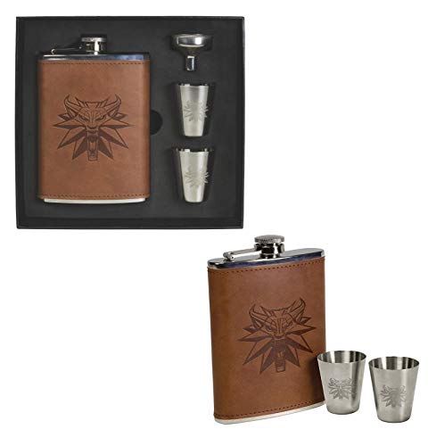 The Witcher - Petaca con vasos de chupito con emblema del lobo