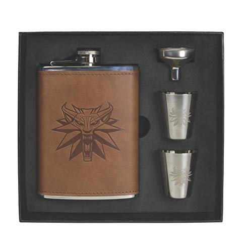 The Witcher - Petaca con vasos de chupito con emblema del lobo