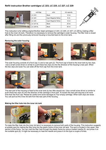 Tinta de impresora Pure Ink de 4x 100 ml compatible con cartuchos de impresora Brother LC-223, LC-225, LC-227, LC-229, DCP-J 4120 DW, MFC-J 4420 DW, J 4425 DW, 5320 DW, J 5600, entre otros (No OEM)