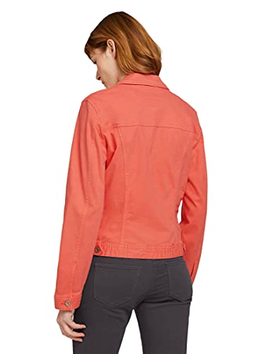 Tom Tailor 1024470 Chaqueta Vaquera de algodón orgánico y Detalles arrugados, 12230 Smooth Papaya Red-Juego de Mesa (2 Unidades), Color Rojo, XL para Mujer