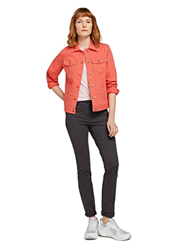 Tom Tailor 1024470 Chaqueta Vaquera de algodón orgánico y Detalles arrugados, 12230 Smooth Papaya Red-Juego de Mesa (2 Unidades), Color Rojo, XL para Mujer