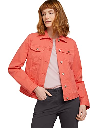 Tom Tailor 1024470 Chaqueta Vaquera de algodón orgánico y Detalles arrugados, 12230 Smooth Papaya Red-Juego de Mesa (2 Unidades), Color Rojo, XL para Mujer