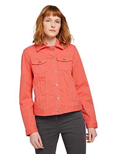 Tom Tailor 1024470 Chaqueta Vaquera de algodón orgánico y Detalles arrugados, 12230 Smooth Papaya Red-Juego de Mesa (2 Unidades), Color Rojo, XL para Mujer