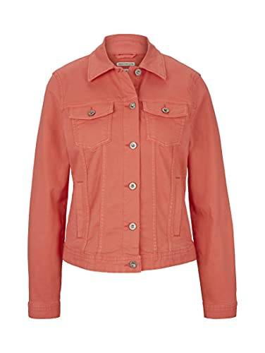 Tom Tailor 1024470 Chaqueta Vaquera de algodón orgánico y Detalles arrugados, 12230 Smooth Papaya Red-Juego de Mesa (2 Unidades), Color Rojo, XL para Mujer