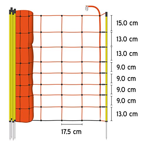 VOSS.farming Malla para ovejas 50m, 90cm, incl. 14 postes con punta de metal, 1 punta, naranja, malla para cercado eléctrico