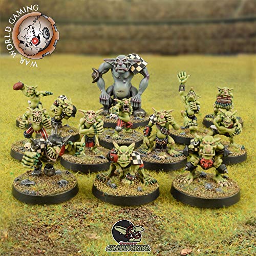 War World Gaming Equipo Completo Gutrot Greenskins - 28mm, Miniaturas, Fantasía, Futbol, Blood Bowl, Goblin, Criatura Fantastica, Figura Coleccionismo