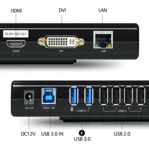 WAVLINK USB 3.0 Universal Docking Station Dual Video Outputs Support HDMI/DVI/VGA con 6 USB Puertos (2 USB 3.0 + 4 USB 2.0) / Gigabit Ethernet Puerto con Audio Output/Input para Laptop/PC y Mac