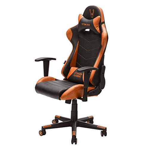 Woxter Stinger Station Orange - Silla Gaming (Eje Acero, Levantamiento por Gas Pistón Clase 4, Ergonómica, Reposabrazos 2D, Alt/Incl Ajustable, Refuerzo de Foam MD, Racing, Cojín Lumbar/Cervical)