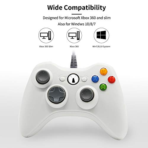 Xbox 360 - Mando con cable para consola de Windows y Xbox 360, Xbox 360 Game Controller Gamepad Blanco