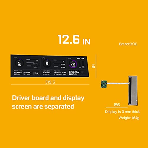 Xshion Monitor de temperatura de la CPU de 8,8 pulgadas, resolución 1920 x 480, AIDA64, pantalla dinámica para carcasa de ordenador, subpantalla