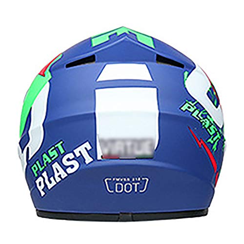 YATT Casco De Motocross, Regalar Gafas + Guantes + Juego De Máscaras Forro Interior Lavable Extraíble ala Extraíble Ligero Mate Azul Patrón Alienígena Casco Integral para Adultos