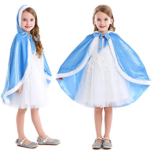 ZaisuiFun Capa Princesa Niñas con Capucha para Disfraz de Carnaval Cosplay Halloween Fiesta Navidad, Azul, 104-110(Etiqueta 110)