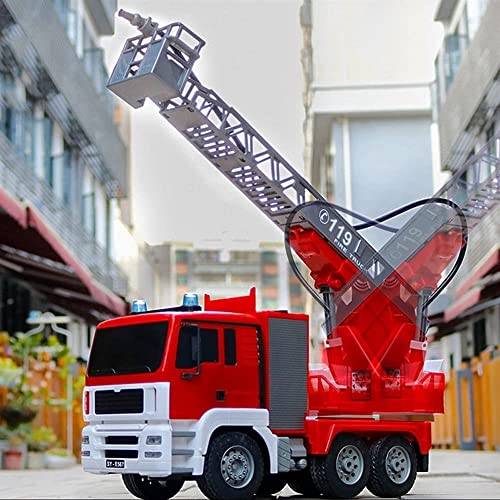 2.4G Large Remote Control Car Fire Truck 10 Channel Water Pump Rechargeable Extendable Ladder Fire Engin with Working Sounds Lights Trucks Toy for Kids Boys Age 4+ (Size : 3 Battery) (3 Battery)