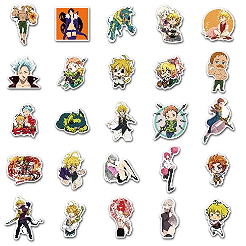 50 unids/Lote Japón Anime The Seven Deadly Sins Pegatinas Impermeables para DIY Laptop Guitar PS4 Skateboard Pegatinas Juguetes para niños