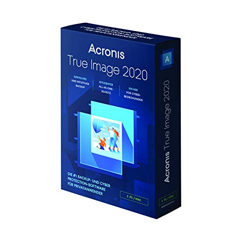 Acronis True Image 2020 | 3 PC/Mac | Perpetual License | Personal Cyber Protection | Integrated Backup and Antivirus | Full version: English language included - German Box