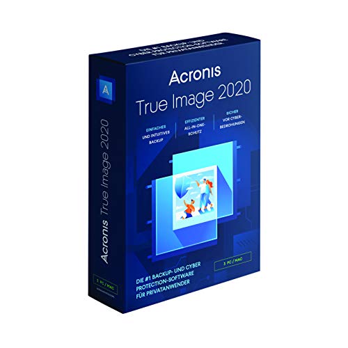 Acronis True Image 2020 | 3 PC/Mac | Perpetual License | Personal Cyber Protection | Integrated Backup and Antivirus | Full version: English language included - German Box