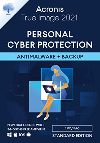 Acronis True Image 2021 – Ciberprotección personal | Copia de seguridad y antivirus integrados | Android/iOS | Standard Perpetual Edition - 1 User | PC/Mac | Código de activación enviado por email