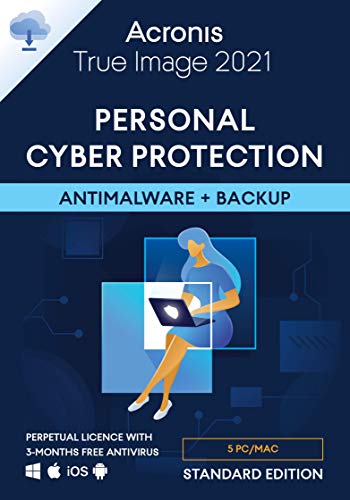 Acronis True Image 2021 – Ciberprotección personal | Copia de seguridad y antivirus integrados | Android/iOS | Standard Perpetual Edition - 5 User | PC/Mac | Código de activación enviado por email