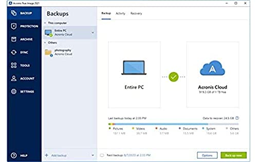 Acronis True Image 2021 - Ciberprotección personal, Copia de seguridad y antivirus integrados, con 250 GB de almacenamiento en la nube, 1 PC/Mac, Sin límite de dispositivos Android/iOS, 1 año