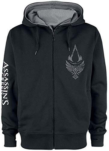 Assassin's Creed Valhalla - Raven & Symbol Hombre Capucha con Cremallera Negro/Gris M