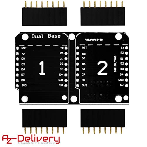 AZDelivery 3X Dual Base Shield PCB Board Placa Base Doble para D1 Mini NodeMCU ESP8266 con E-Book Incluido!