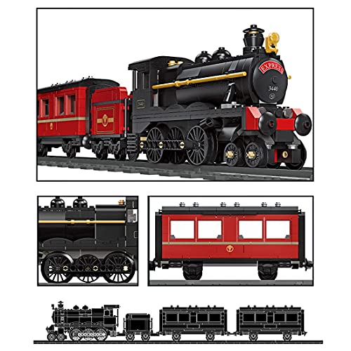 Barm Technics City Train Set, 789 + Pcs Retro Red Steam Train Rail Paser Train Juego de Bloques de construcción con vías de Tren, Ladrillos - Compatible con Lego 60197