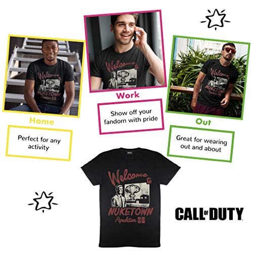 Call of Duty Guerra Fría Zombies Bienvenido a Nuketown Camiseta para Hombre Negro L | Interruptor Jugador Xbox PS4 PS5, Idea del Regalo de cumpleaños para los individuos, para el hogar o la Gimnasia