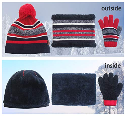 Conjunto de Guantes de Bufanda de Gorro de Invierno para Niños, Gorro de Punto de Punto para Bebés