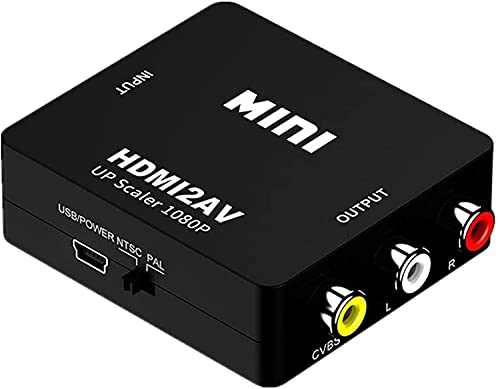 Convertidor HDMI a RCA, SZJUNXIAO Adaptador convertidor de Audio y Video Compuesto HDMI a AV, Compatible con PAL / NTSC para PC Laptop Wii PS3 PS4 TV STB VHS BLU-Ray DVD (Black)