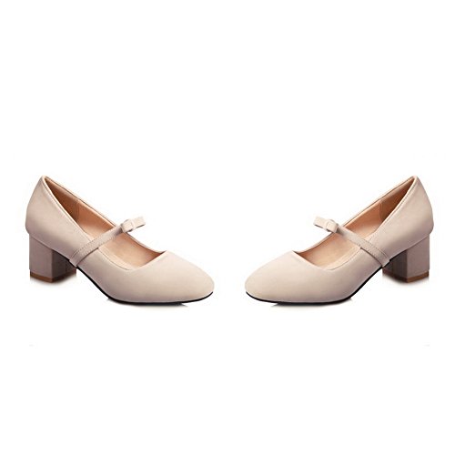 CosyFever Zapatos de Tacón Mary Jane Chunky Bajo conSólido Pajarita Cerrado DC48 para Mujeres Beige - 37.5 EU