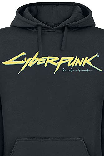 Cyberpunk 2077 Logo Hombre Sudadera con Capucha Negro S, 65% algodón, 35% poliéster, Regular