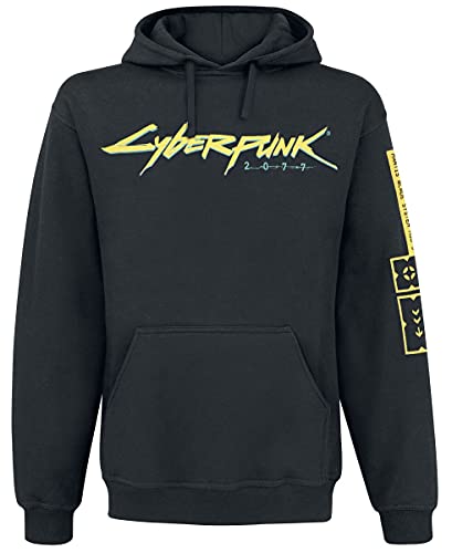 Cyberpunk 2077 Logo Hombre Sudadera con Capucha Negro S, 65% algodón, 35% poliéster, Regular