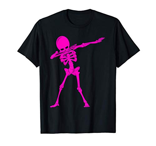 Dabbing Esqueleto Bailarín Disfraz de Halloween Huesos Rosa Camiseta