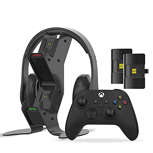 DOYO Soporte de vertical para Mando Xbox Series X / S es recargable, base de carga dual de alta velocidad estación de carga de controlador Soporte para auriculares Cargador con 2 Recargable Batería