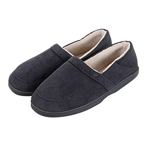 E G O Pantuflas para hombre estilo tradicional negro con cordón superior suave micro toalla, color Negro, talla 42 2/3 EU