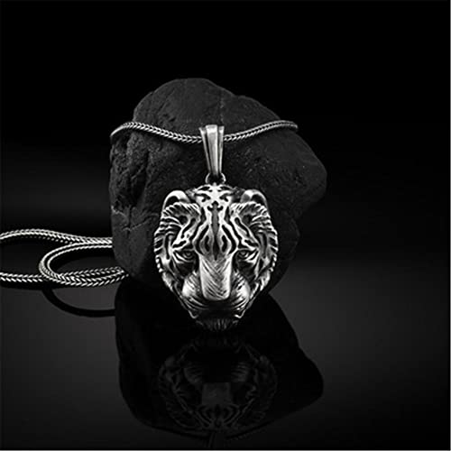 FLQWLL Collar Colgante De Cabeza De Tigre De Estaño Puro Cadena De Suéter De Acero De Titanio De 65 Cm, Personalidad De Los Hombres Dominante Retro Tiger Amulet Jewelry