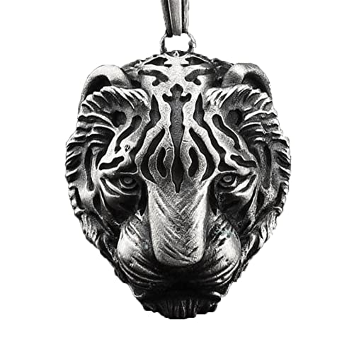 FLQWLL Collar Colgante De Cabeza De Tigre De Estaño Puro Cadena De Suéter De Acero De Titanio De 65 Cm, Personalidad De Los Hombres Dominante Retro Tiger Amulet Jewelry